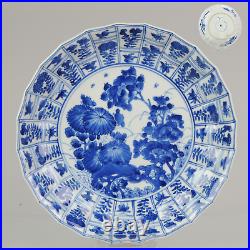 Antique Kangxi 18C Blue white Dish Butterflies & Birds Qing Chinese Porc