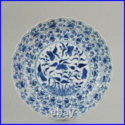 Antique Kangxi 18C Blue white Dish Lotus Ducks Qing Chinese Porcelain Ch