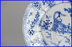 Antique Kangxi 18th C Long Liza Blue White Chinese Porcelain Plate China Qing