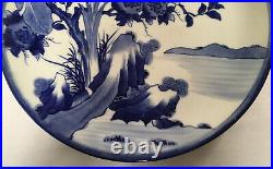 Antique Large Arita Blue And White Porcelain Charger Platter Japanese Asian Tree