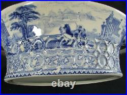 Antique Large Blue & White Oval Dish Arcadian Chariots Pattern c. 1850-70s