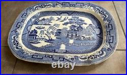 Antique Large Blue Willow Pattern Plate Victorian Platter Blue White Chinese