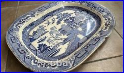 Antique Large Blue Willow Pattern Plate Victorian Platter Blue White Chinese
