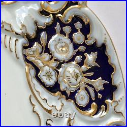 Antique MEISSEN Decorative Porcelain Plate Flowers Royal Blue Gold Trim 11.5 in