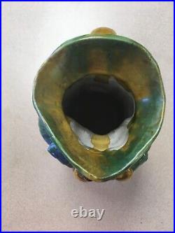 Antique Majolica-Type Pottery English Blue & Mustard Toby Pitcher Jug