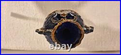 Antique Majolica Vase Two Handles Beautiful Cherub Scene Blue White Gold 2 Small