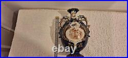 Antique Majolica Vase Two Handles Beautiful Cherub Scene Blue White Gold 2 Small