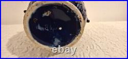 Antique Majolica Vase Two Handles Beautiful Cherub Scene Blue White Gold 2 Small