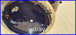 Antique Majolica Vase Two Handles Beautiful Cherub Scene Blue White Gold 2 Small