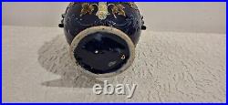 Antique Majolica Vase Two Handles Beautiful Cherub Scene Blue White Gold 2 Small