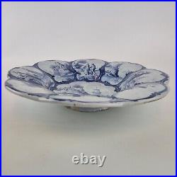 Antique Makkum Delft Pottery Blue & White Charger With Ship Landscape 29.7cm