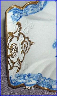 Antique Masons Ironstone Blue & White Flower & Bird Serving Platter Plate