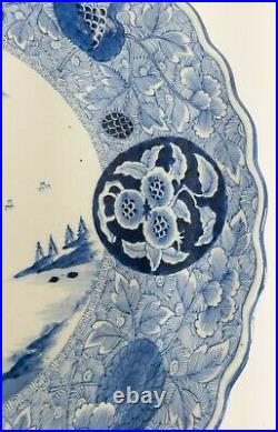 Antique Massive 18 Japanese Blue and White Arita Imari Charger Landscape Floral