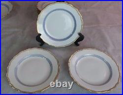 Antique Meissen 6 Dinner Plates Blue Band Double Crossed Swords Logo