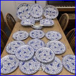 Antique Myott & Son Satsuma Blue & White Dinner Set Plates Platters 6 Person