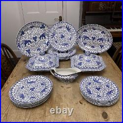 Antique Myott & Son Satsuma Blue & White Dinner Set Plates Platters 6 Person