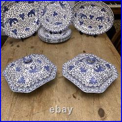 Antique Myott & Son Satsuma Blue & White Dinner Set Plates Platters 6 Person