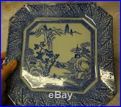 Antique Old Chinese Blue & White Porcelain Big Plate MING Dynasty Pagoda Unique