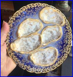 Antique Oyster Plate Haviland Limoges Gold & Blue France Selzer Cleveland 1876