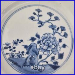 Antique Pair 18thC Chinese Blue And White Octagonal Plates Decorated Flowers