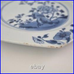 Antique Pair 18thC Chinese Blue And White Octagonal Plates Decorated Flowers