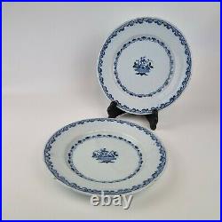 Antique Pair 18th Century Delft Blue And White Plates / Dishes 22.5cm