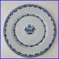 Antique Pair 18th Century Delft Blue And White Plates / Dishes 22.5cm