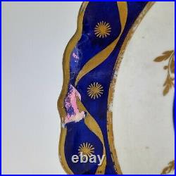 Antique Pair Of 18th Century Worcester Blue White Gilt Plates 22cm One Restored