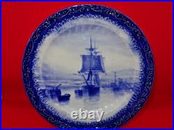 Antique Pair Of Royal Crown Derby Ship Scene Plates Blue & White 9
