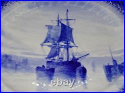 Antique Pair Of Royal Crown Derby Ship Scene Plates Blue & White 9