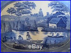 Antique Pearlware Meat Plate Platter Blue and White Transfer Ware Large