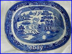 Antique Pearlware Pottery Meat Platter Plate Willow Blue White Pattern