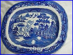 Antique Pearlware Pottery Meat Platter Plate Willow Blue White Pattern