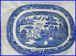 Antique Pearlware Pottery Meat Platter Plate Willow Blue White Pattern