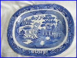 Antique Pearlware Pottery Meat Platter Plate Willow Blue White Pattern