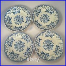 Antique Plates Societe Ceramique Maastricht Lily & Rose c1885 Blue White X4