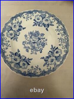 Antique Plates Societe Ceramique Maastricht Lily & Rose c1885 Blue White X4