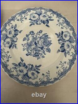 Antique Plates Societe Ceramique Maastricht Lily & Rose c1885 Blue White X4