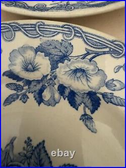 Antique Plates Societe Ceramique Maastricht Lily & Rose c1885 Blue White X4