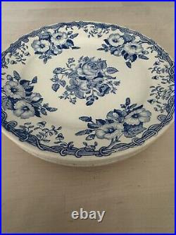 Antique Plates Societe Ceramique Maastricht Lily & Rose c1885 Blue White X4