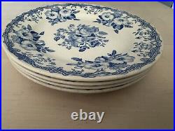 Antique Plates Societe Ceramique Maastricht Lily & Rose c1885 Blue White X4