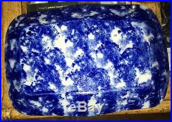 Antique Porcelain Blue & White Spongeware Splatterware Serving Plate