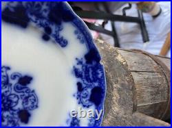 Antique Porcelain Flow Blue Roseville Dinner Plate Pair 2 Maddock & Sons England