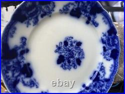 Antique Porcelain Flow Blue Roseville Dinner Plate Pair 2 Maddock & Sons England