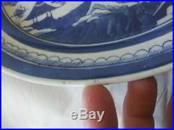 Antique QING DYNASTY Chinese EXPORT Blue & White PORCELAIN CANTON oval Platter