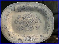 Antique Ridgway Asiatic Pheasant Platter Staffordshire Blue White Transferware