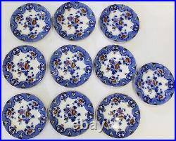 Antique Ridgway Flow Blue Porcelain Dinner Plates Set of 10 Moyune Pattern 10