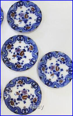 Antique Ridgway Flow Blue Porcelain Dinner Plates Set of 10 Moyune Pattern 10