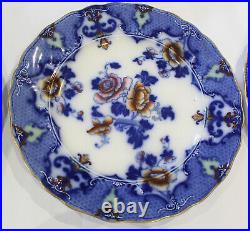 Antique Ridgway Flow Blue Porcelain Dinner Plates Set of 10 Moyune Pattern 10