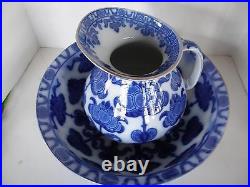 Antique Ridgways England #6 Wash Basin & Pitcher Floral Pattern Cobalt Blue